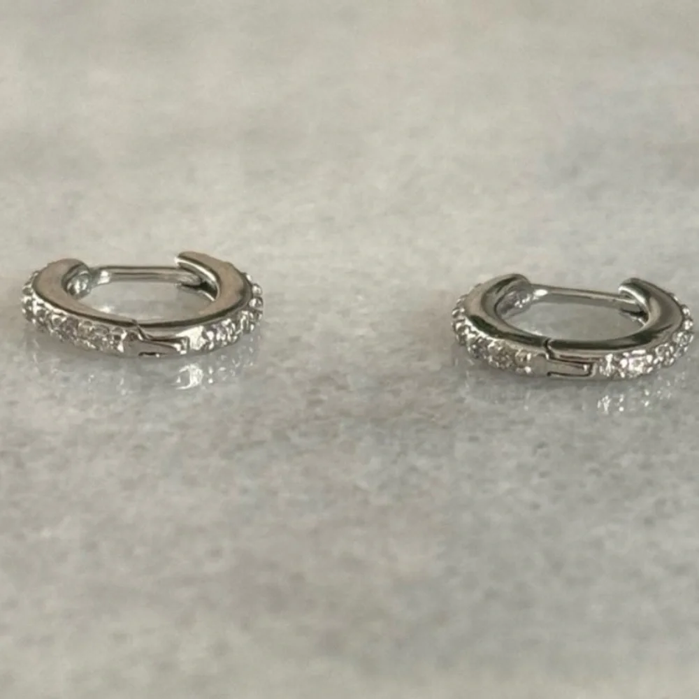 Sterling Silver Crystal Pave Small Mini Hoop Earrings 

Brand New - Picture 4 of 5
